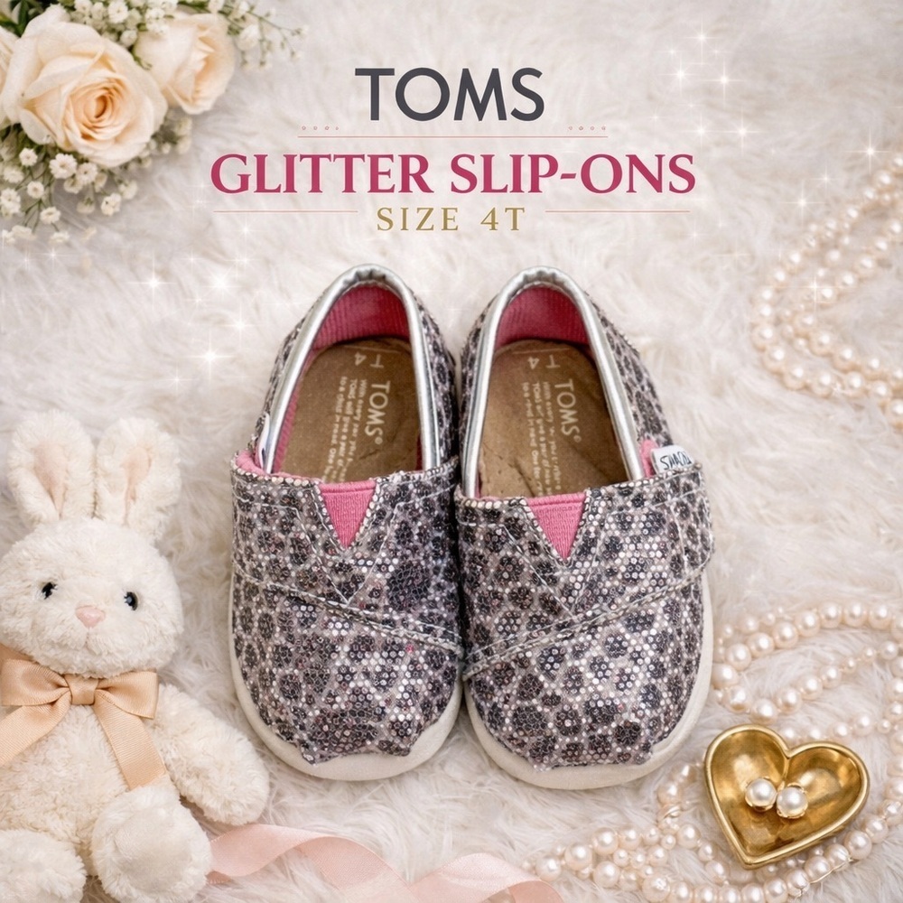 TOMS Baby Girls Glitter Slip-On Shoes Pink Silver Leopard Size 4T
